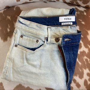 Pistola Denim split tone asymmetrical fly jeans 30